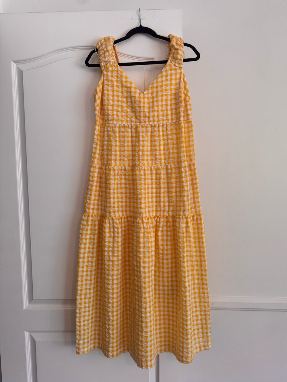 Old Navy Yellow Gingham Tiered Maxi Dress